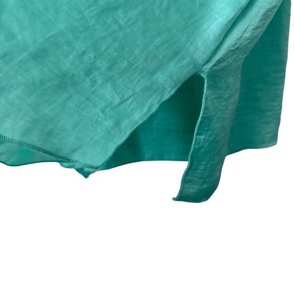 Tutu & Lilli Teal Satin Split Neck Flutter Sleeve Oversized Blouse Top Size Larg - Picture 6 of 6